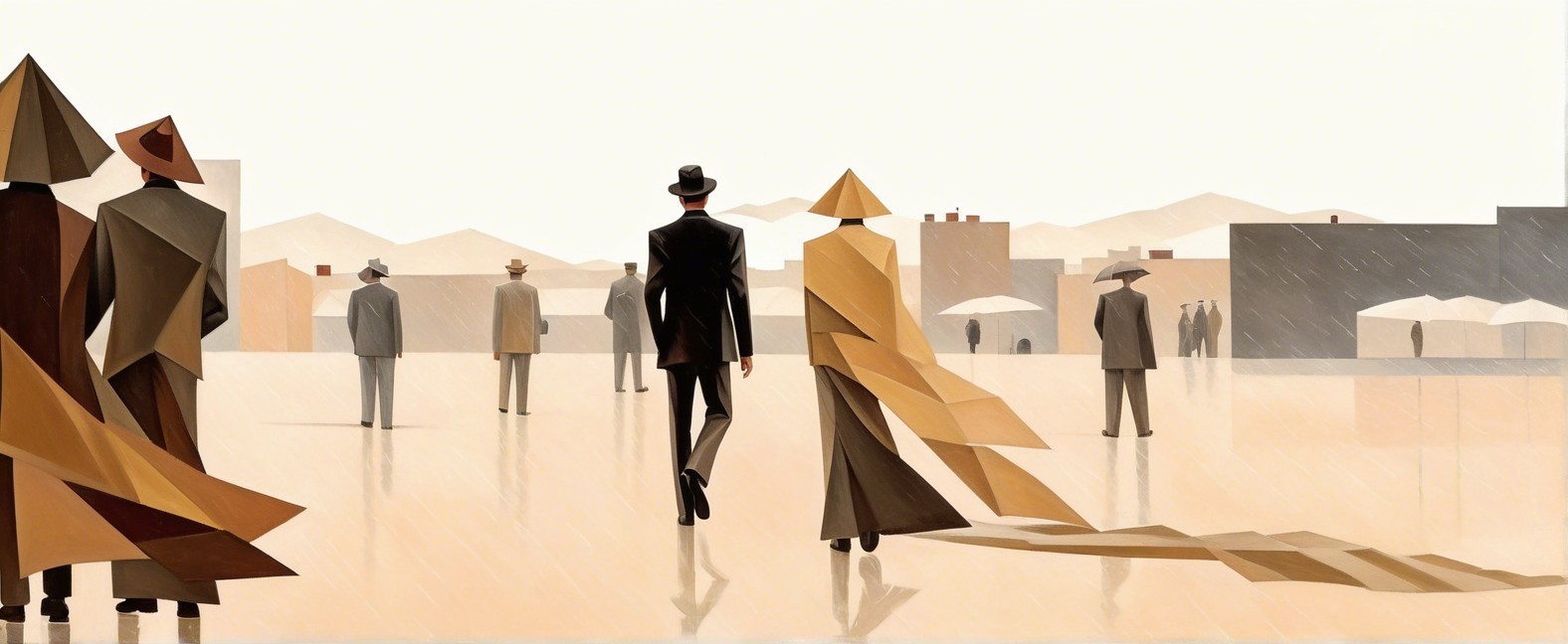 Minimalist Landscape with Silhouetted Figures