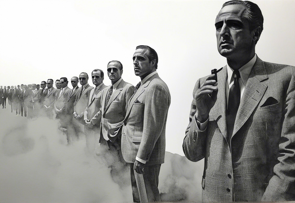 Identical Men in Foggy Setting with Cigar
