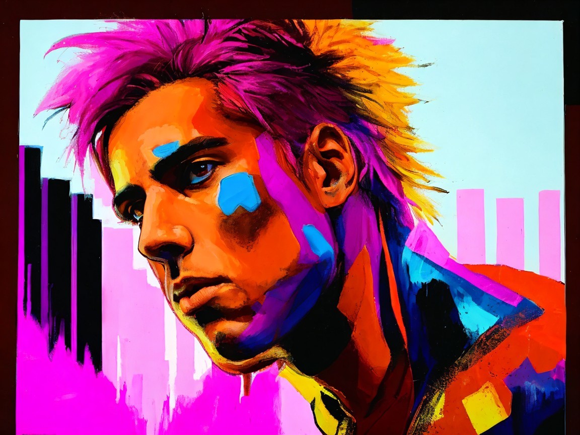Stylized portrait of a young man with bold colors