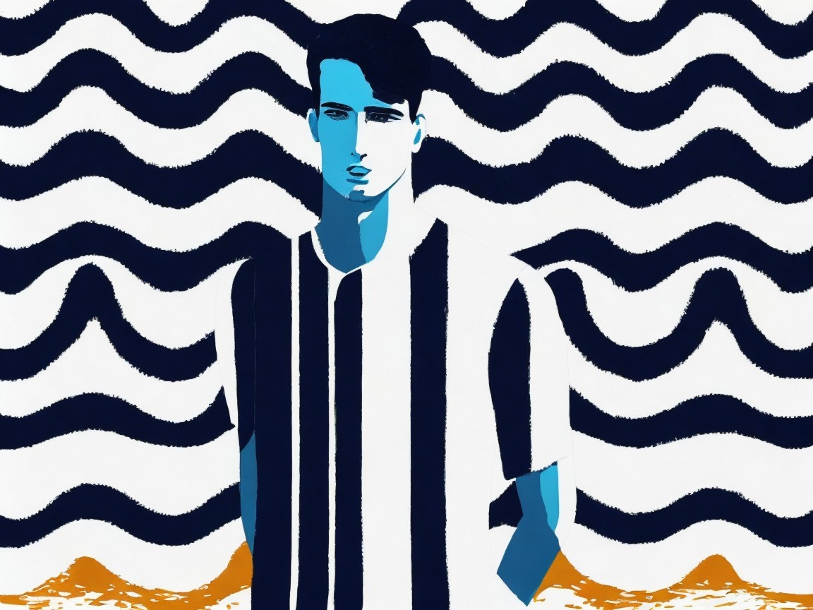 Stylized Illustration of Young Man in Striped Shirt