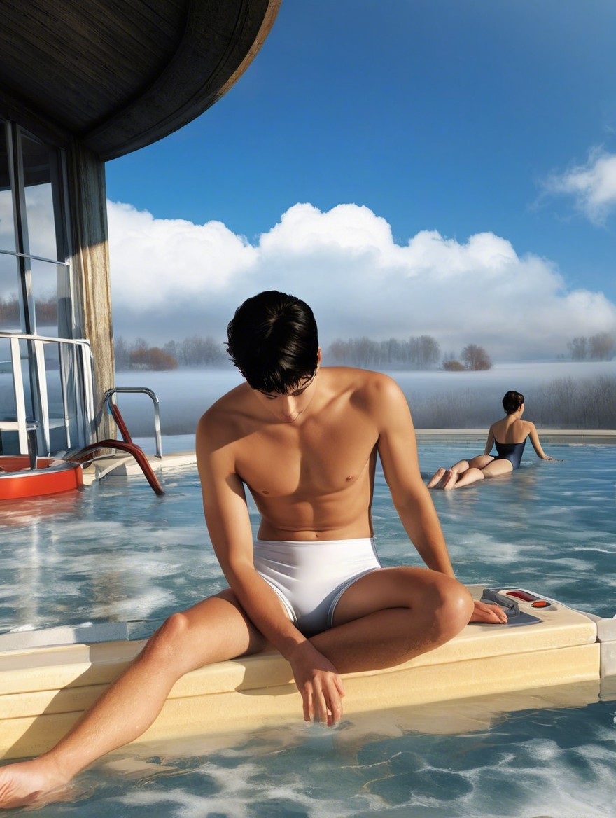 Young man by luxurious pool in tranquil setting