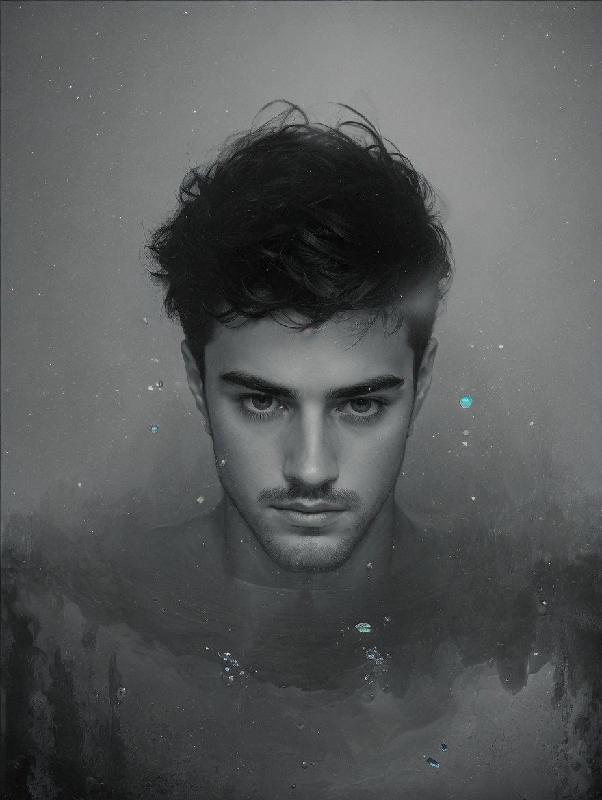 Monochromatic Portrait of a Young Man in Water