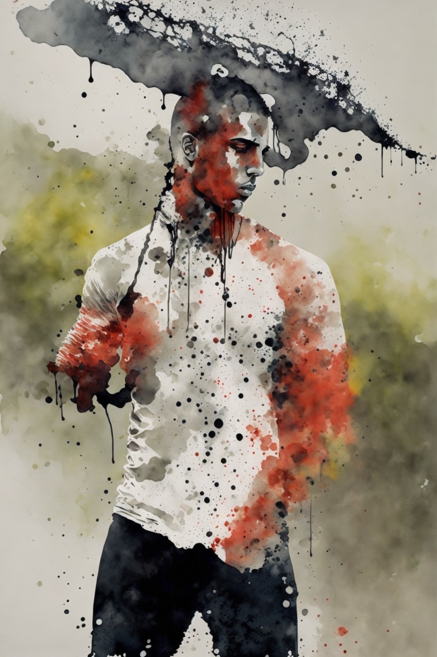 Watercolor Illustration of a Man with Ink Splatters