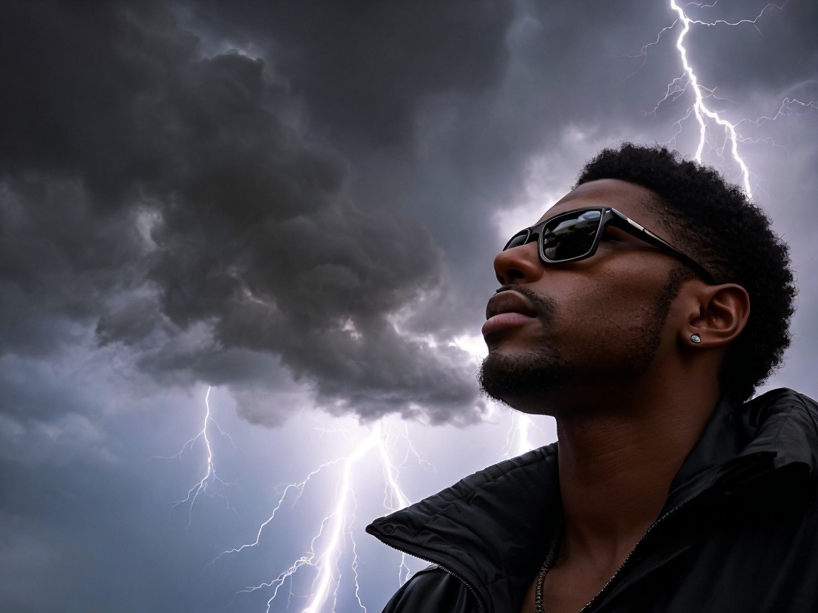 Profile of a Man in Sunglasses Against Stormy Clouds