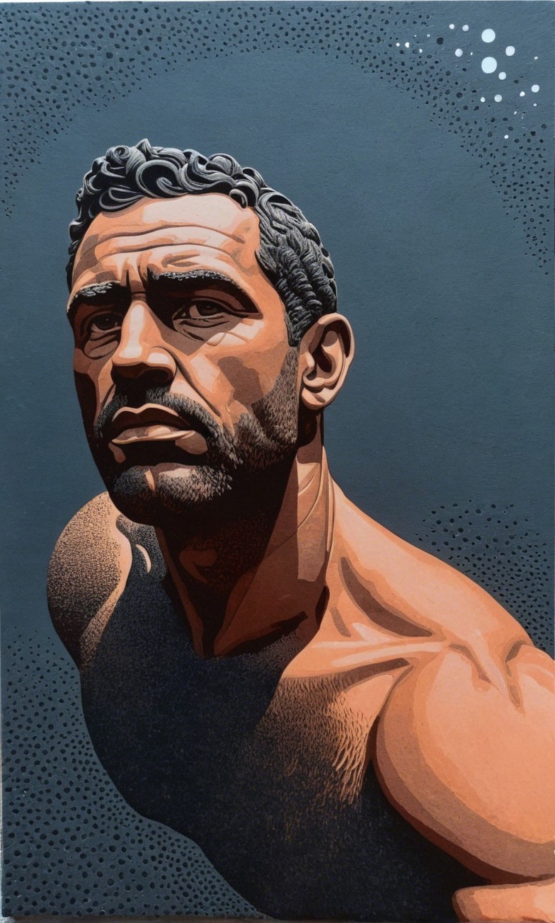 Portrait of a Muscular Man with Chiseled Features