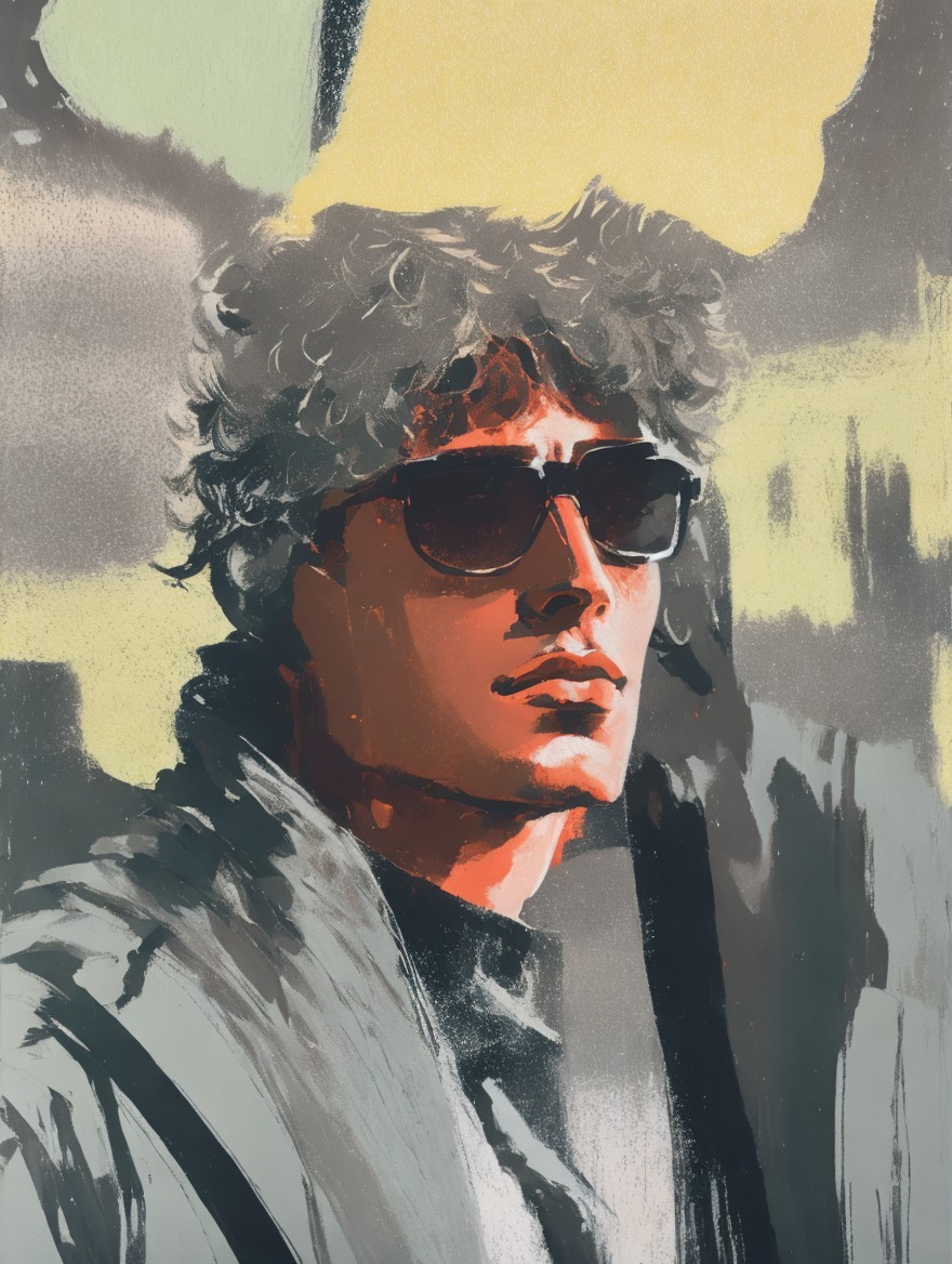 Stylized Portrait of a Young Man with Curly Hair