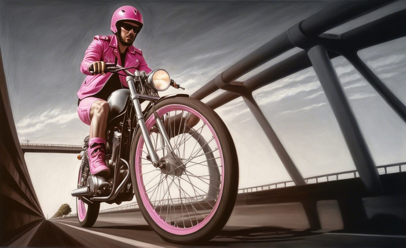 Stylish Rider in Pink Outfit on Sleek Motorcycle