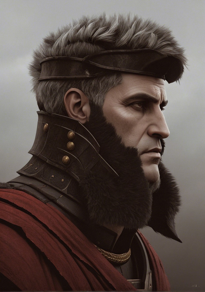 Roman Soldier with Helmet and Red Cloak in Portrait