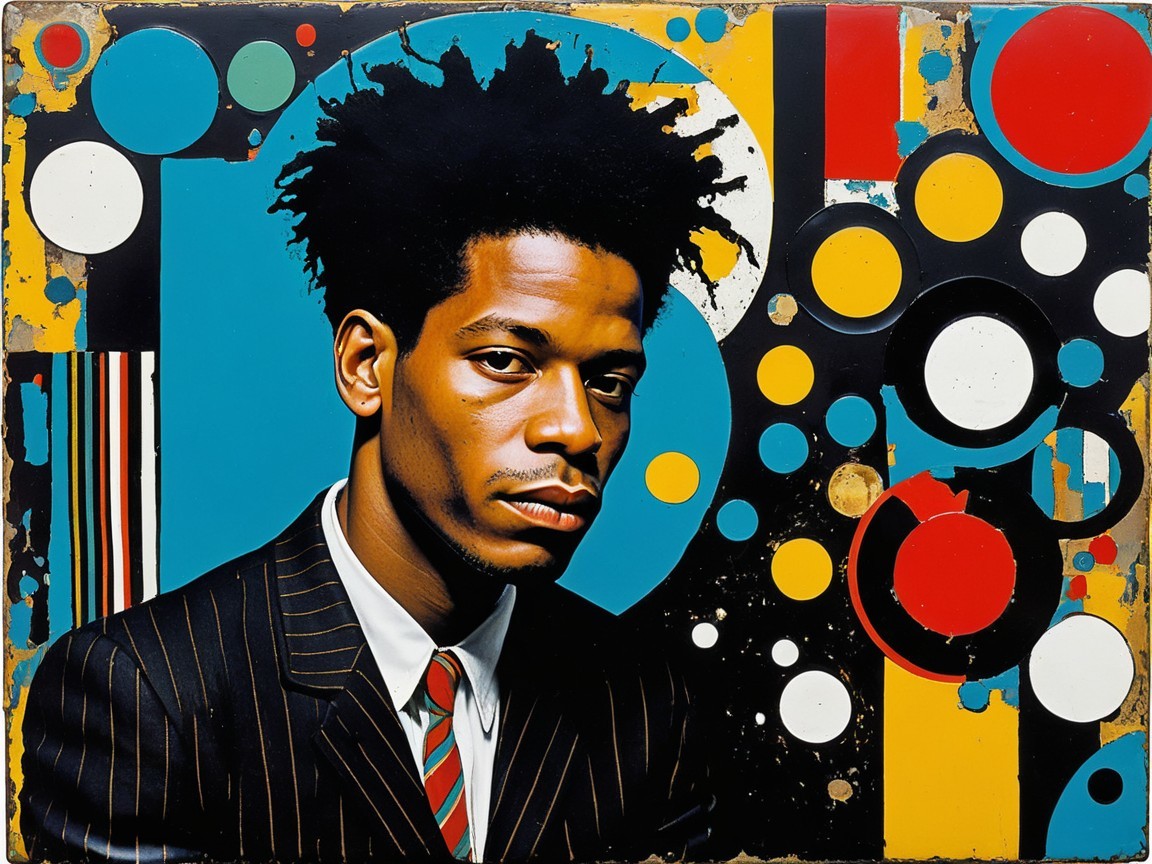 Portrait of a Man in Pinstripe Suit with Colorful Background