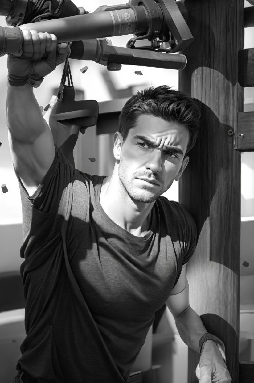 Fit Man Exercising in Urban Outdoor Gym Setting