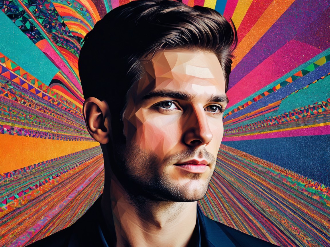 Stylish Young Man Against Vibrant Abstract Background
