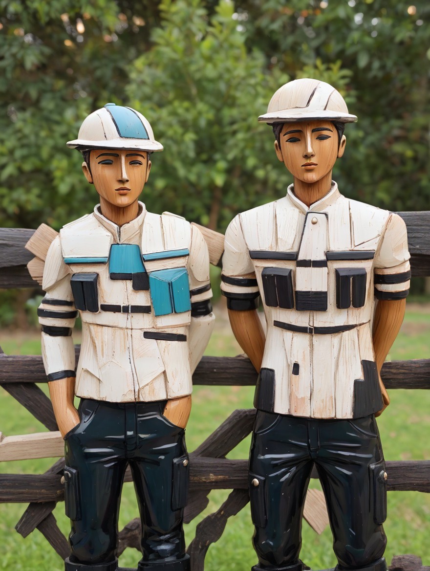Life-sized Wooden Statues of Young Men in Nature