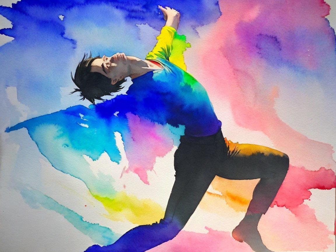 Vibrant Watercolor Painting of a Dancer in Motion