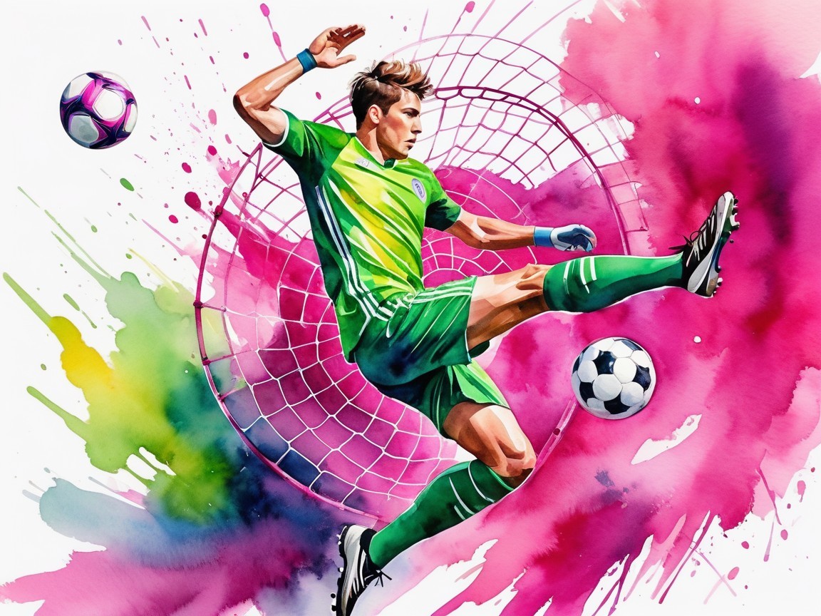 Dynamic Watercolor Soccer Player in Action