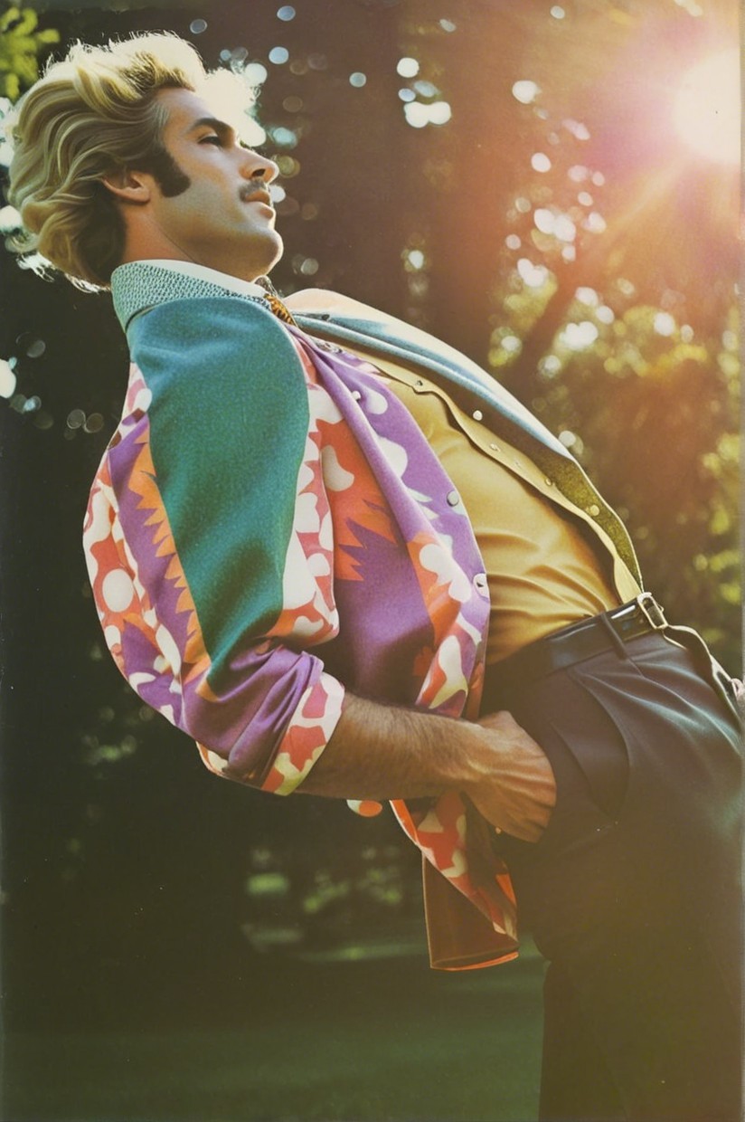 Young man in vibrant patterned shirt outdoors