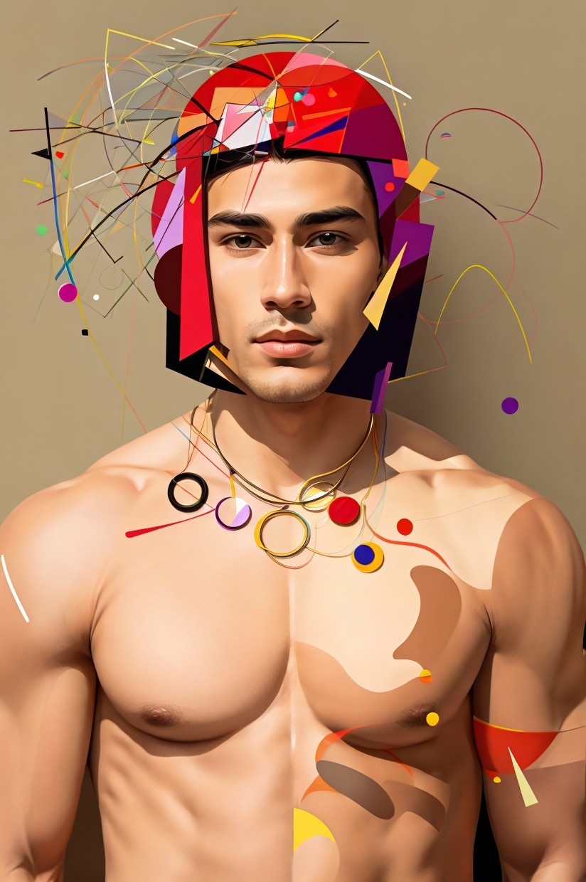 Stylized Male Figure with Geometric Colors and Patterns