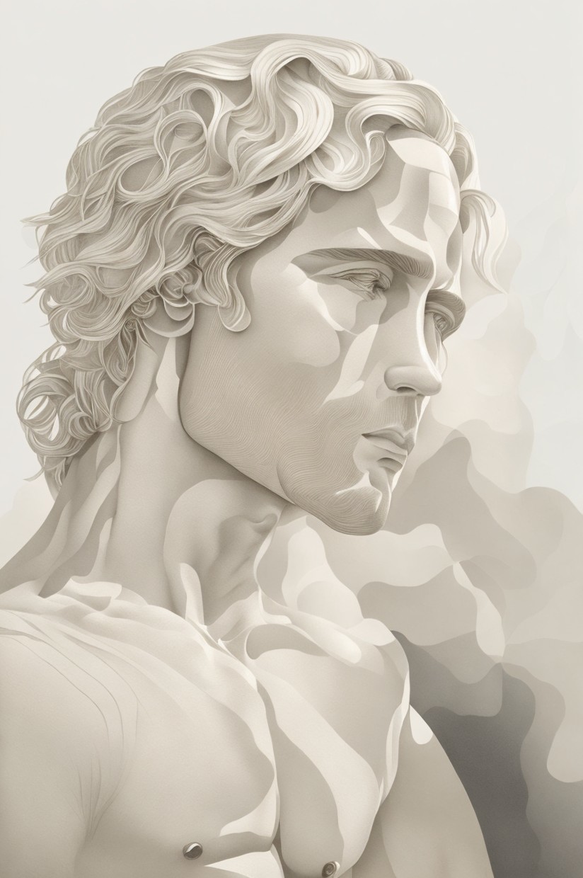 Stylized Sculptural Male Figure with Contemplative Expression