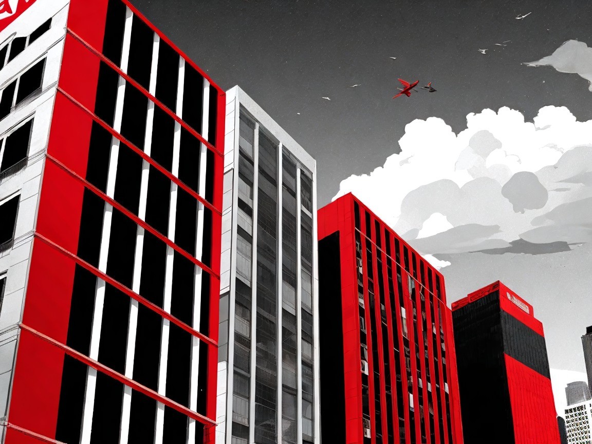 Cityscape with Modern Red and Gray Buildings