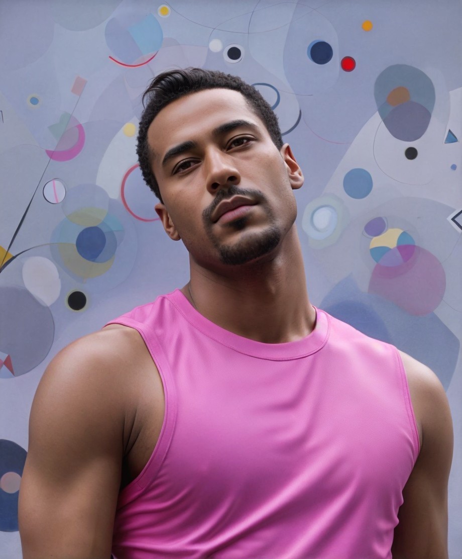 Confident Young Man in Bright Shirt with Abstract Background