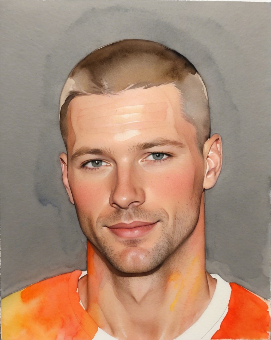 Portrait of a Young Man with Blue Eyes and Orange Shirt