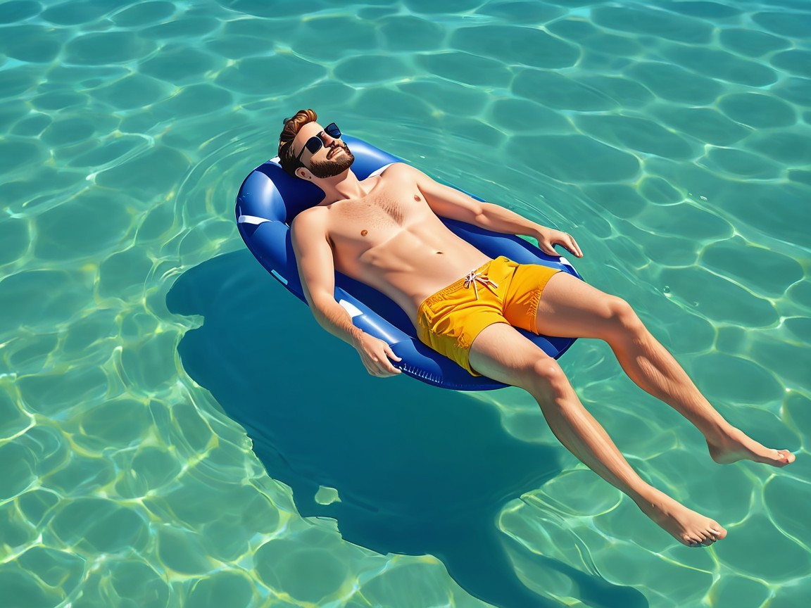 Man on Inflatable Float in Turquoise Water