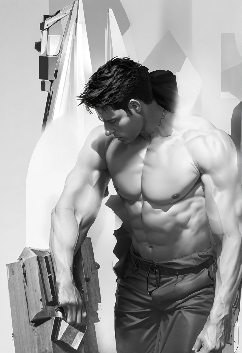 Muscular Man Posing Against Dramatic Monochrome Background