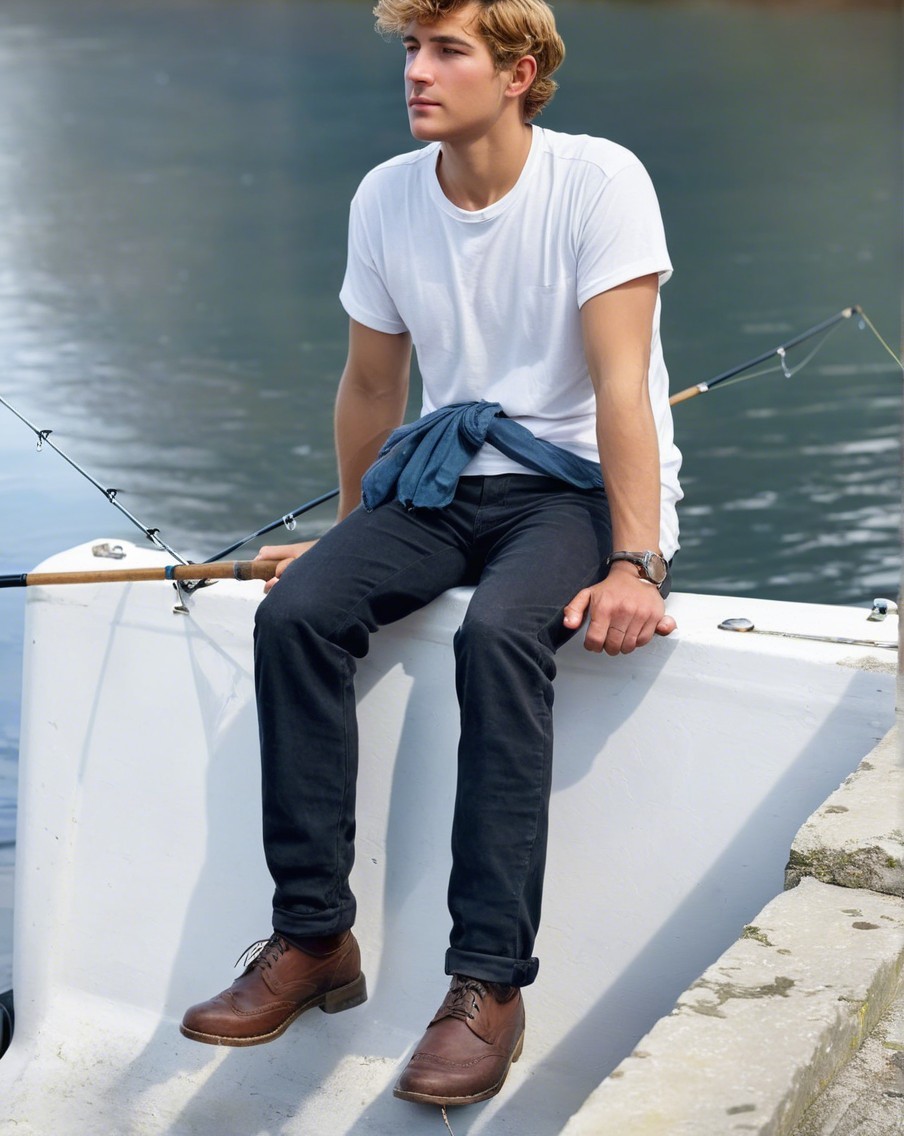 Young man relaxed on boat by calm waters