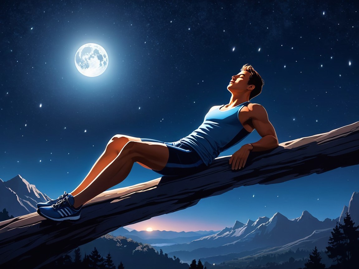 Serene Night Scene with Young Man Under Starlit Sky