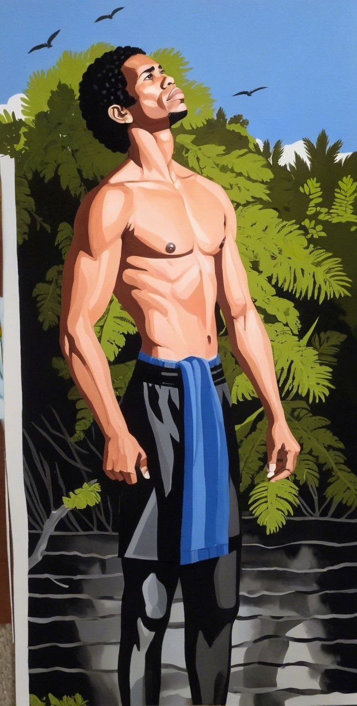 Stylized Muscular Man in Nature with Confident Pose