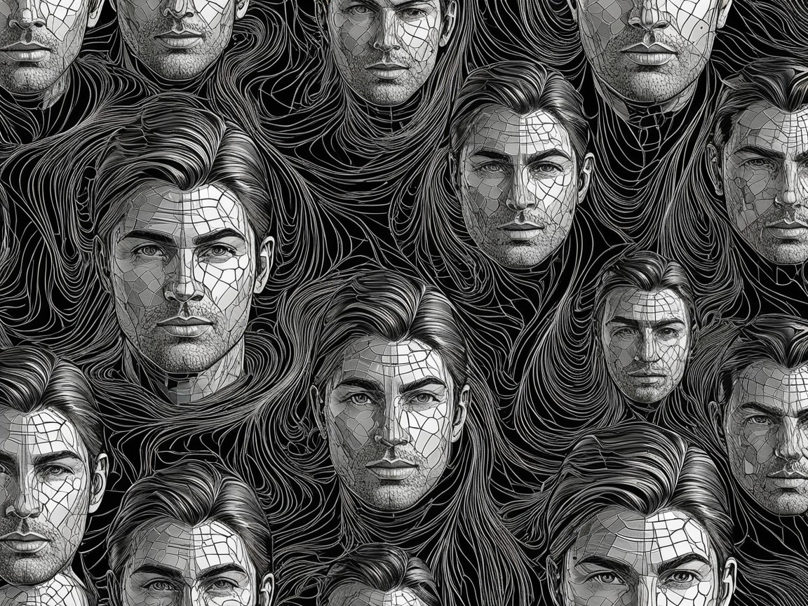 Monochromatic Mosaic of Stylized Male Faces