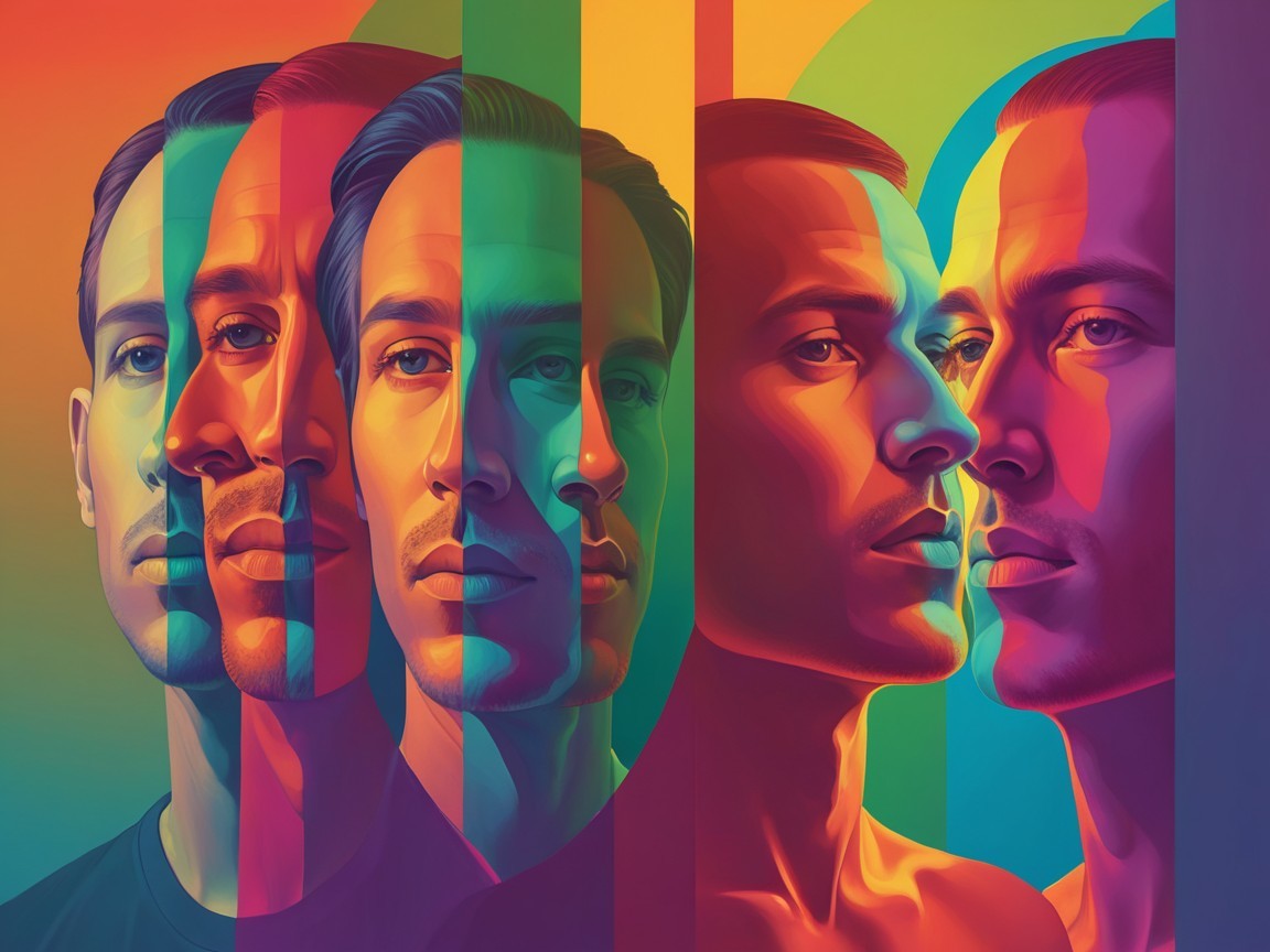 Stylized Male Faces in Bold Colorful Design
