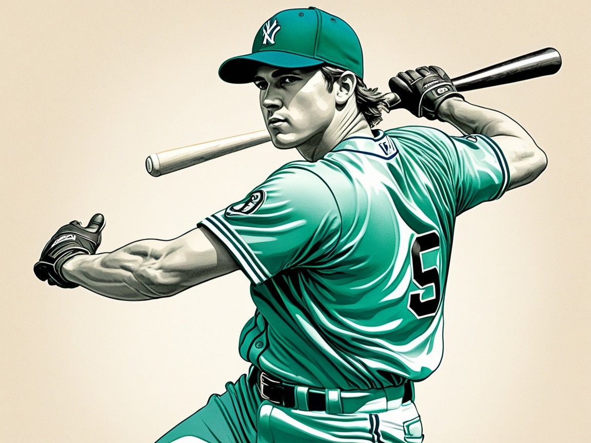 Muscular Baseball Player in Vintage Teal Jersey 5