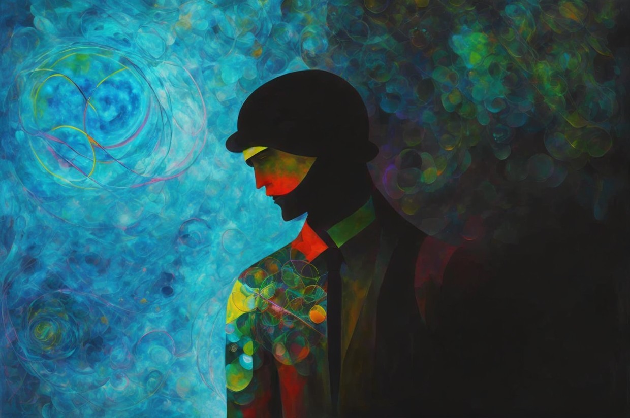 Silhouette of a Man Against a Colorful Abstract Background