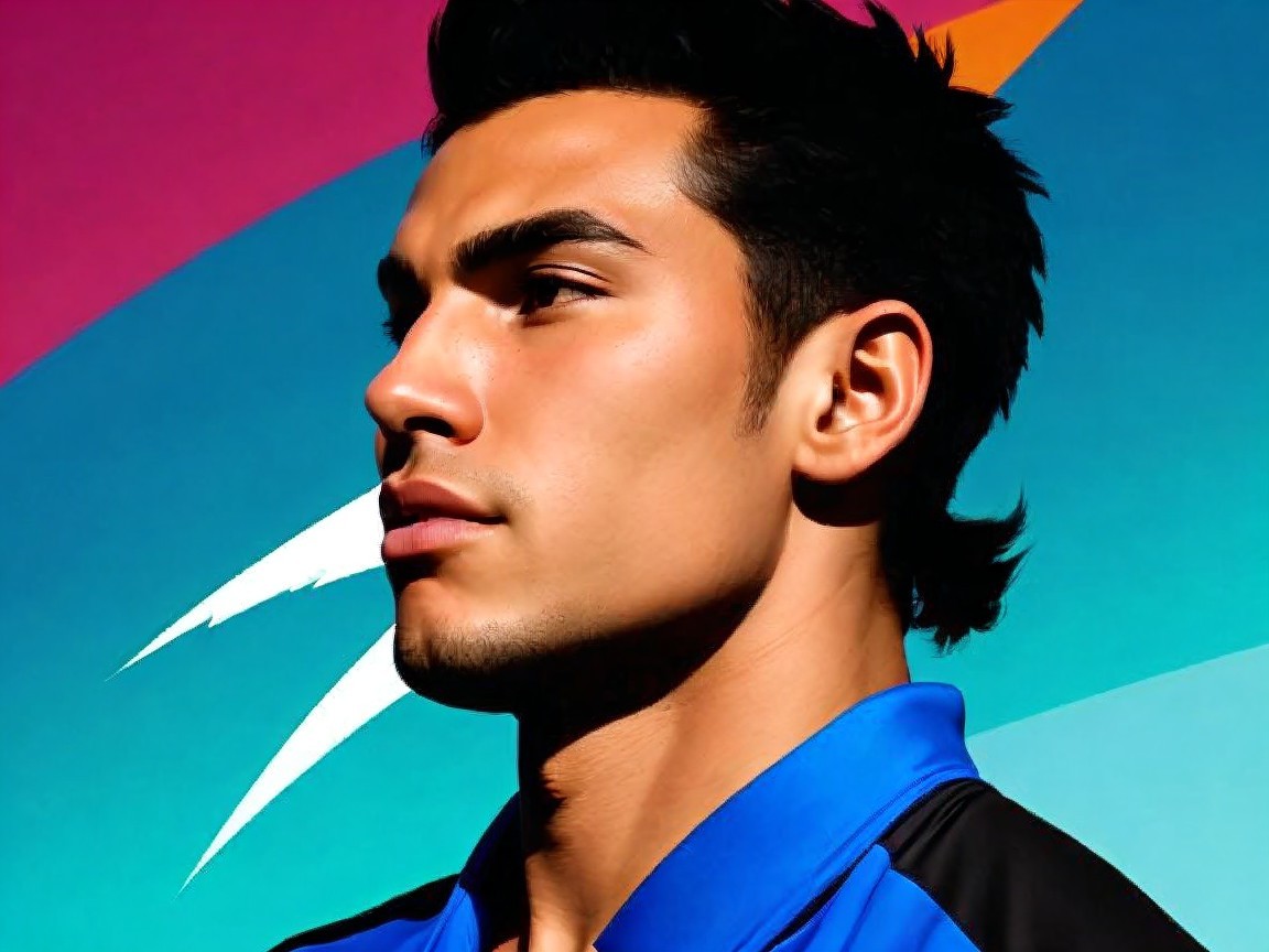 Young man in profile with vibrant colorful background