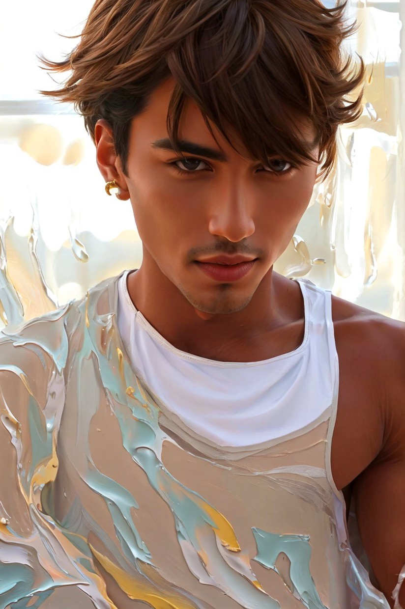 Portrait of a Young Man in Artistic Sleeveless Top