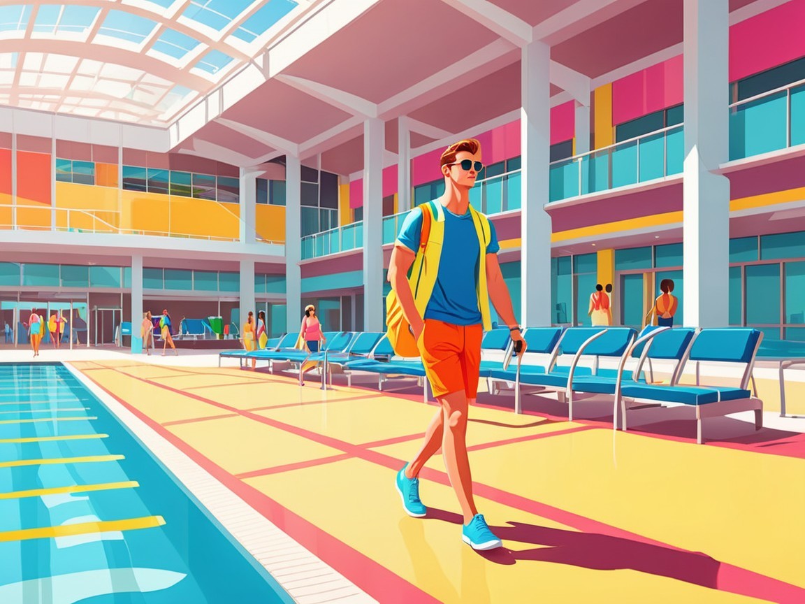 Vibrant Indoor Pool Area with Colorful Decor and Light