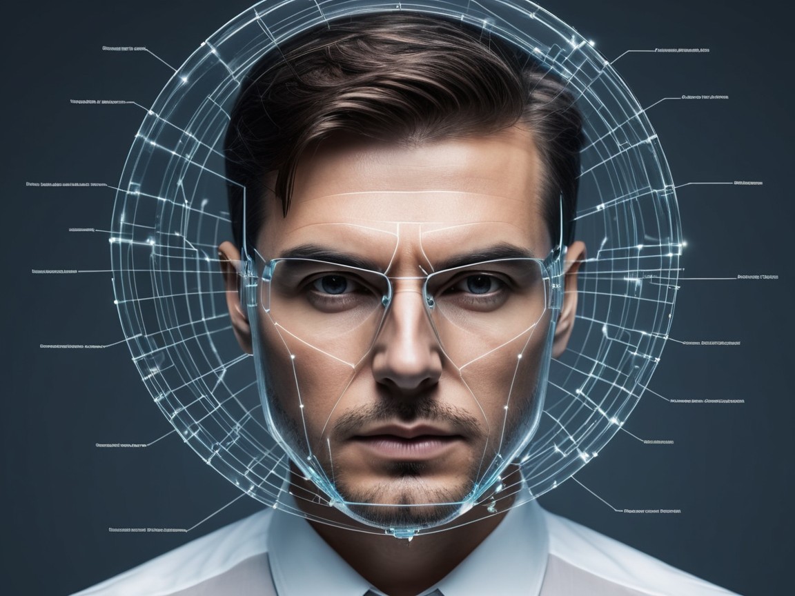 Close-Up Portrait of Man with Futuristic Digital Overlay