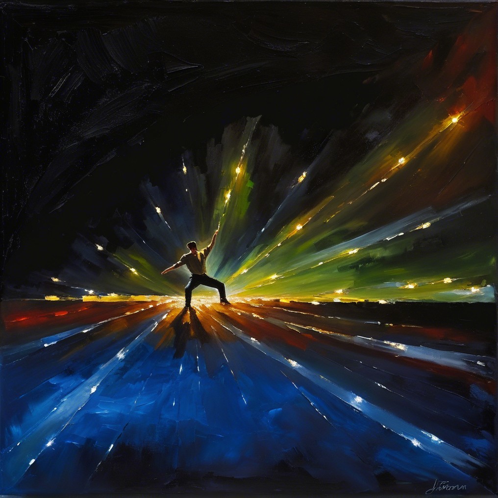 Painting of a dancer silhouetted in vibrant colors