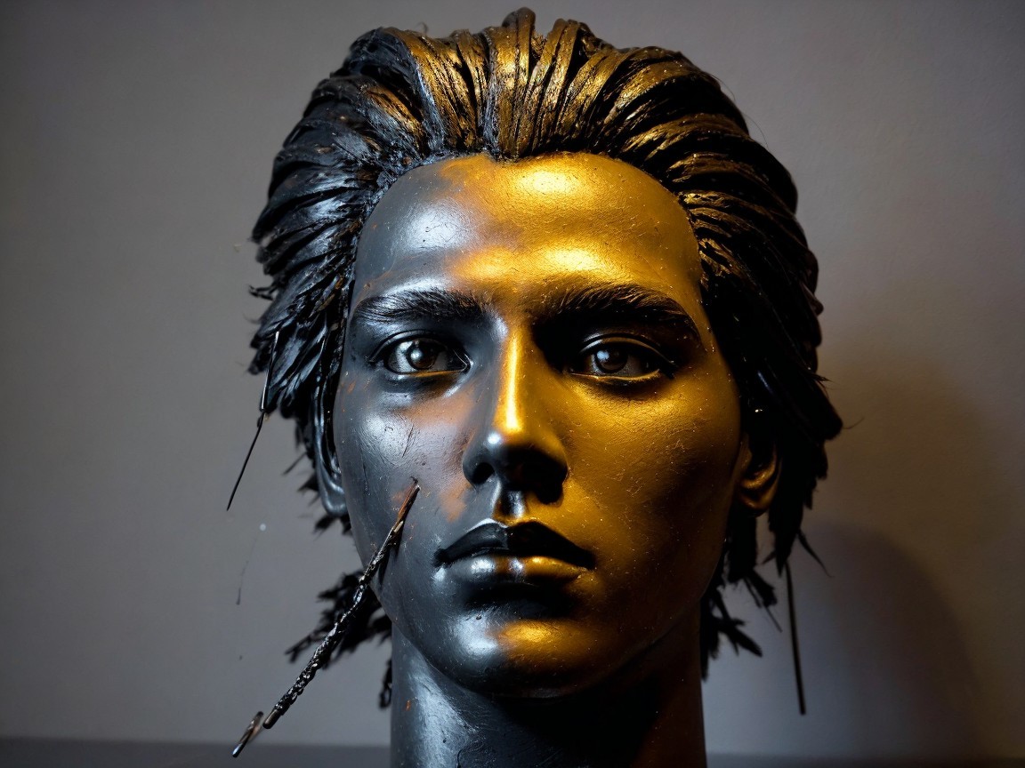 Androgynous Bust with Metallic Gold Sheen and Details