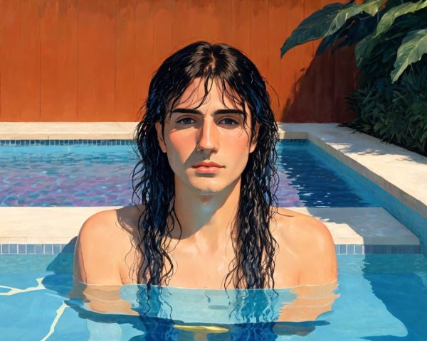 Photorealistic Portrait of a Man in a Swimming Pool