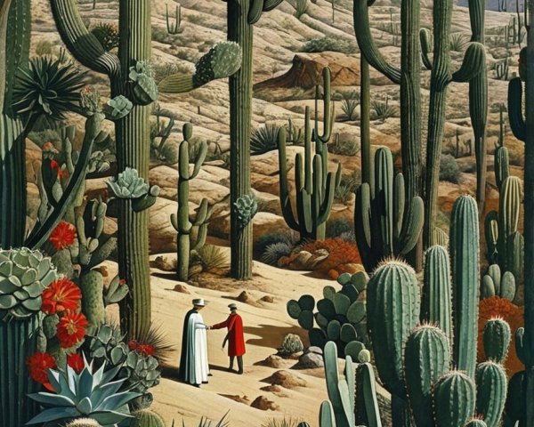 Desert Landscape with Figures in White and Red Robes