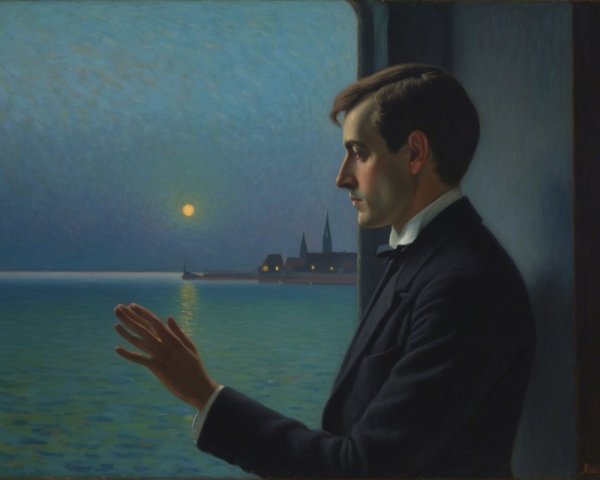 Contemplative Man by Open Window with Seascape View
