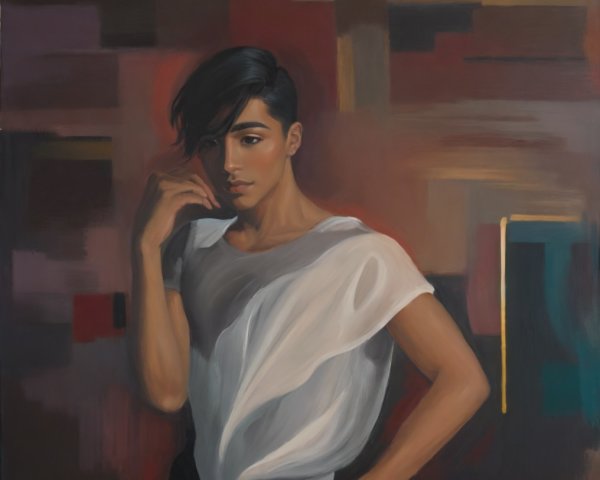 Contemplative Young Person in Abstract Colorful Background