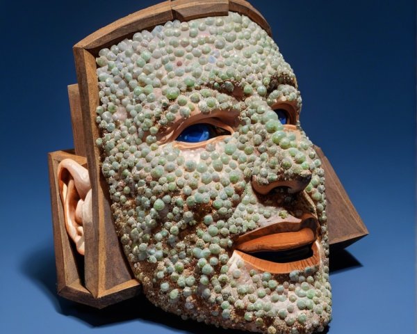 Sculptural Mask with Textured Stone Surface and Features
