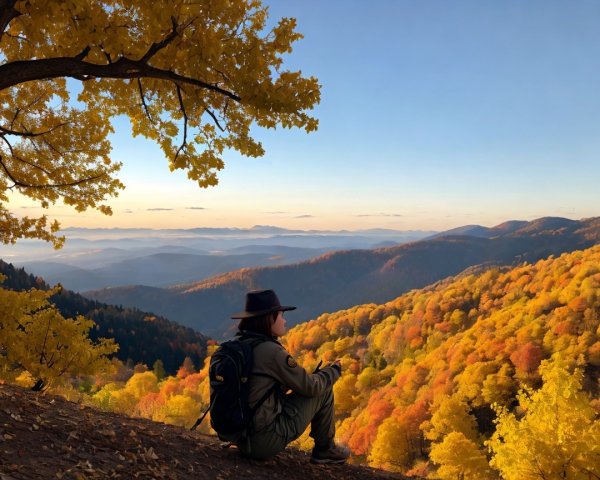 Autumn Landscape with Vibrant Foliage and Mountains
