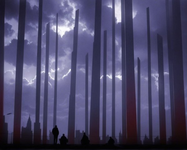 Dramatic Landscape with Pillars and Brooding Sky