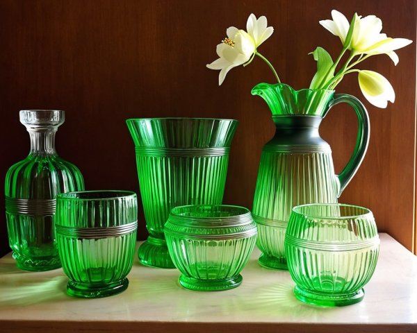 Elegant Green Glassware with Ribbed Design Displayed