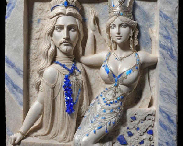 Intricately Carved Relief Sculpture of Two Figures