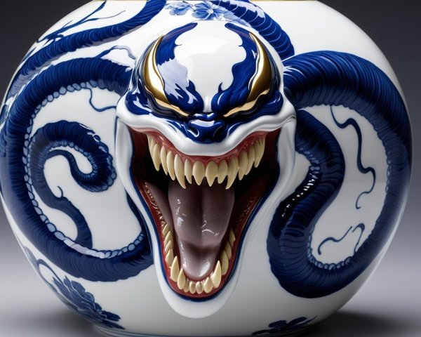 Glossy White Pottery with Deep Blue Dragon Design