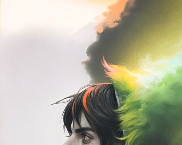 Stylized Portrait of a Young Man with Colorful Hair